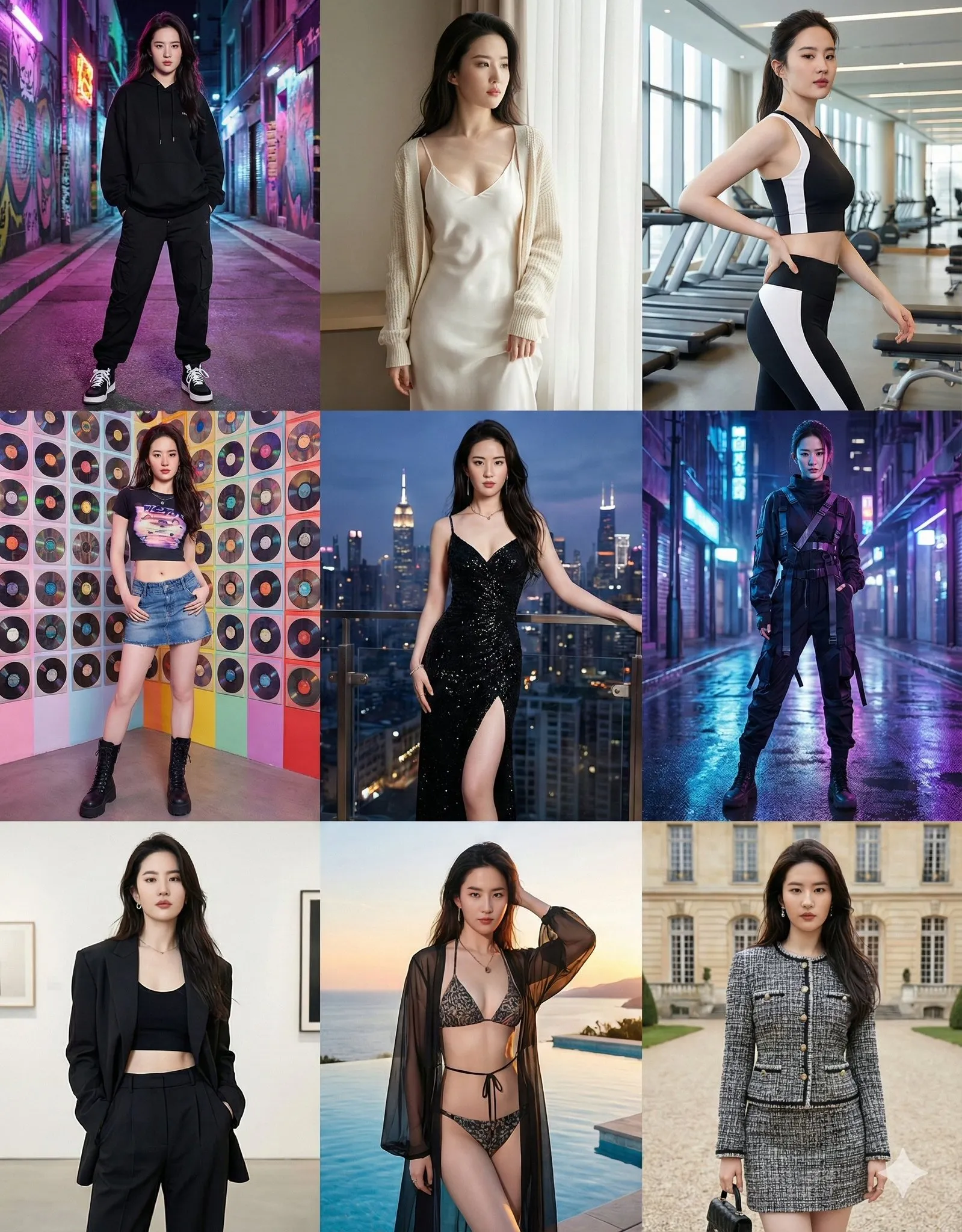 Banana prompt for 9 fashion outfit styles grid collage photo